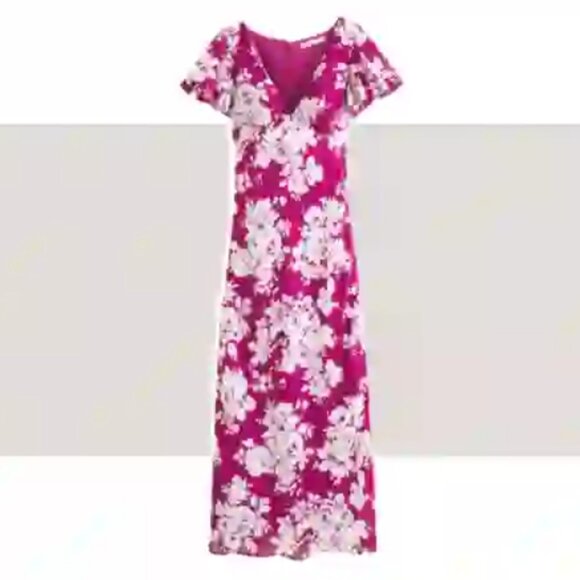 Abercrombie & Fitch Fuchsia Floral Ruffle Sleeve Slip Maxi Dress Sz XLT $130.00 - Picture 10 of 10